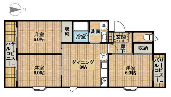 常陸グランドパレス(3DK/2階)の間取り写真