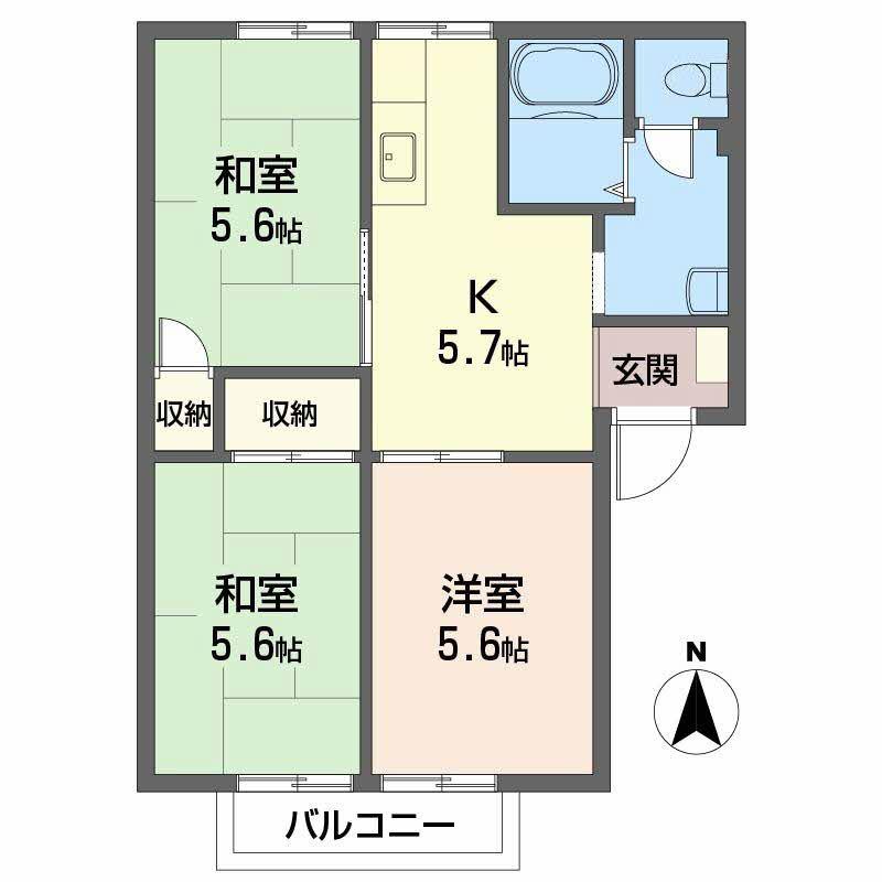 フレグランス雄新(3K/2階)の間取り写真