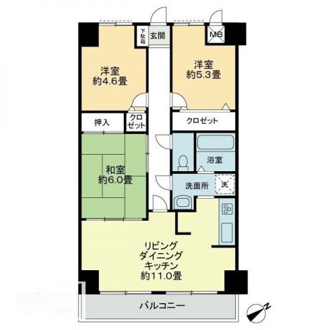 エスポワール辻(3LDK/6階)の間取り写真