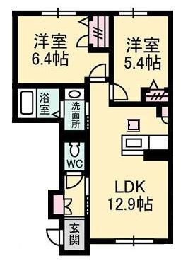 カレラガーデンC棟(2LDK/1階)の間取り写真