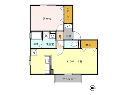 リビングタウン野々市 D(1LDK/1階)の間取り写真