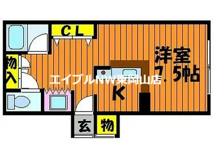 ワンルーム花房(1K/1階)の間取り写真