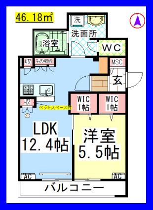 AF ペット共生・スカイメゾン2(1LDK/3階)の間取り写真