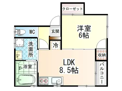 メープル下林(1LDK/2階)の間取り写真