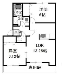 ウエスト・ベルジュB棟(2LDK/1階)の間取り写真