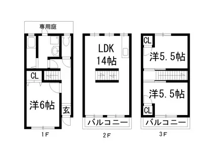 クレスト甲東園A棟(3LDK/1階)の間取り写真