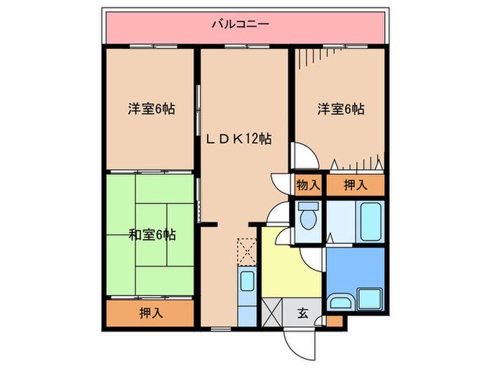 パインヒルズ奈多(3LDK/3階)の間取り写真