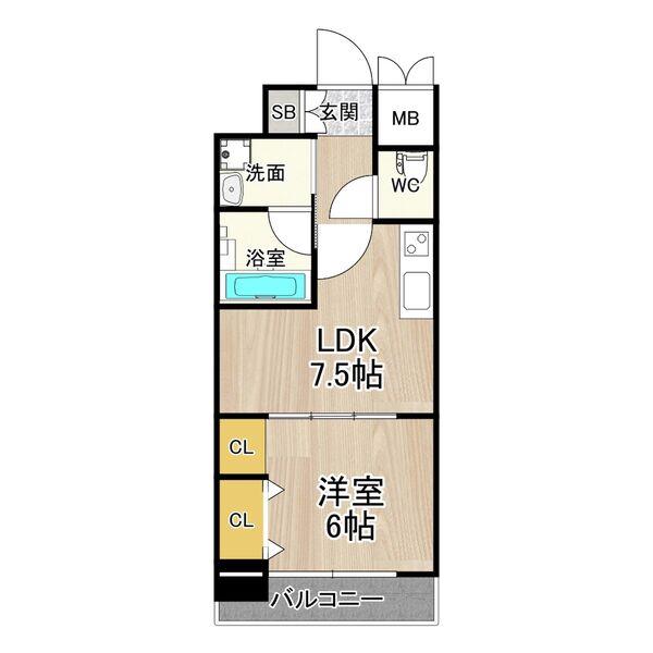 ジューム南船場(1LDK/13階)の間取り写真