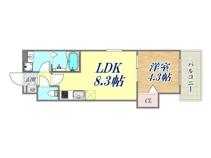 フォレ南武庫之荘イースト(1LDK/3階)の間取り写真