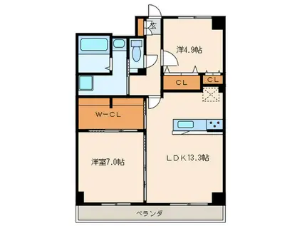 第2門司ビル(2LDK/4階)の間取り写真