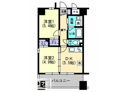ロータス高松(2DK/6階)の間取り写真