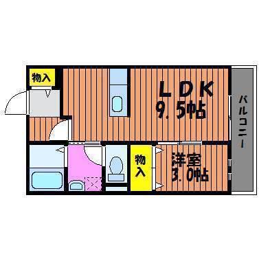 フラッツァ水江A棟(1LDK/1階)の間取り写真