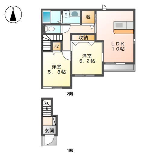 サニーガーデン(2LDK/2階)の間取り写真