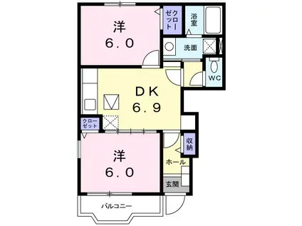 グランディールA(2DK/1階)の間取り写真