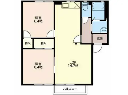 フレグランス上の原 S棟(2LDK/1階)の間取り写真