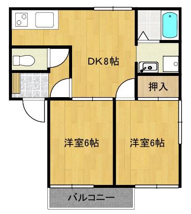 ビューステージ和白丘B(2DK/2階)の間取り写真