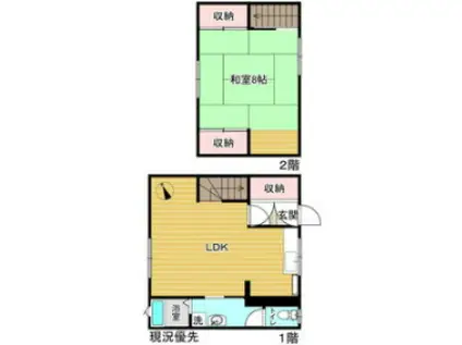 ＪＲ山陽本線 笠岡駅 徒歩7分 2階建 築44年(1LDK/1階)の間取り写真