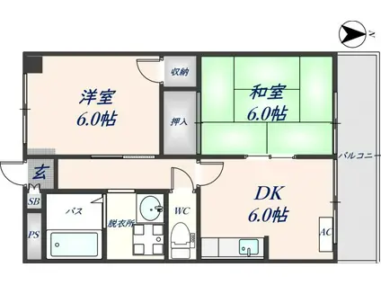 カルム東大阪(2DK/8階)の間取り写真