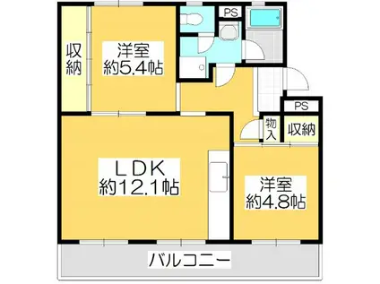ヴィラナリー屋島3号棟(2LDK/4階)の間取り写真