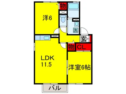 ひばり野ハイツA(2LDK/1階)の間取り写真