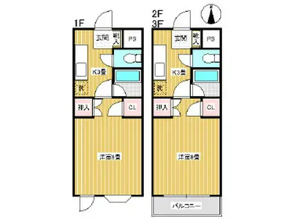 グリーンコートA(1K/3階)の間取り写真