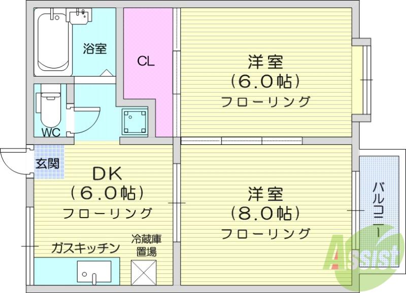 エスライトヒルズC(2DK/2階)の間取り写真