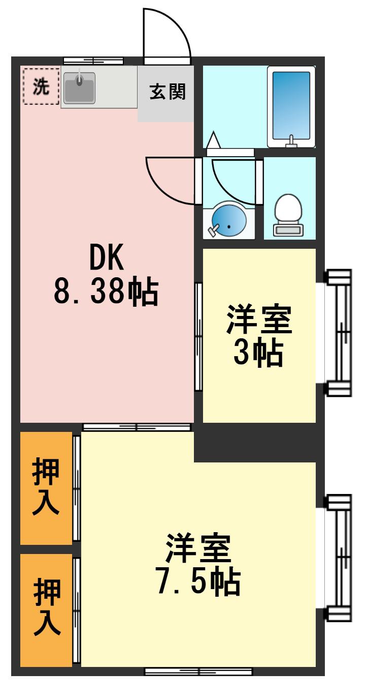 松江ロイヤルハイツ(2DK/4階)の間取り写真