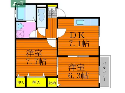 パティオヴェルデA(2DK/2階)の間取り写真