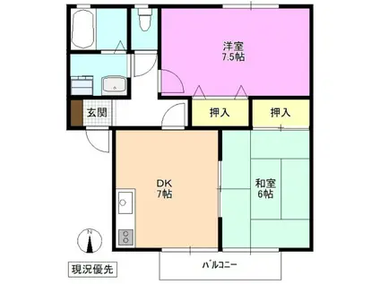 ヴェルジェ塚田東館(2DK/2階)の間取り写真