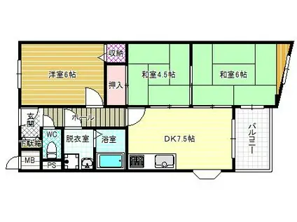 フリーディオ富田林(3DK/2階)の間取り写真