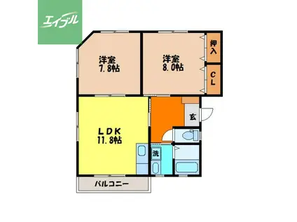 イーストヒルズ(2LDK/1階)の間取り写真