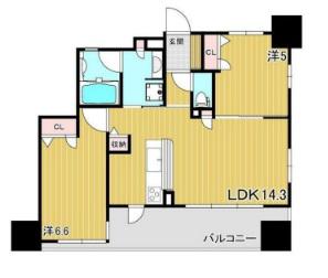 エスリード姫路(2LDK/13階)の間取り写真