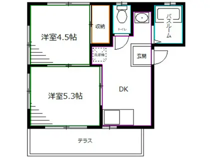 Tハウス(2DK/1階)の間取り写真