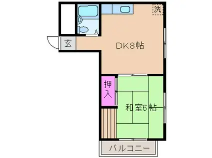 ハイム永塚(1DK/3階)の間取り写真