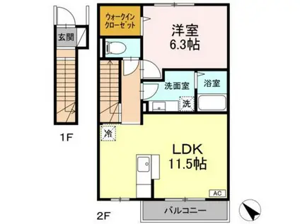カーサベルデ(1LDK/2階)の間取り写真
