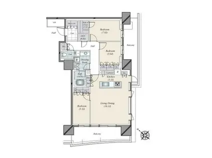 HARUMI FLAG SUN VILLAGE F棟(3LDK/16階)の間取り写真