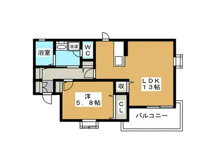 カーサヴェルディII(1LDK/2階)の間取り写真