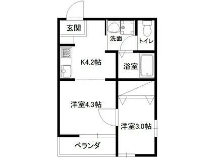 スカイブルーコート(1SK/2階)の間取り写真