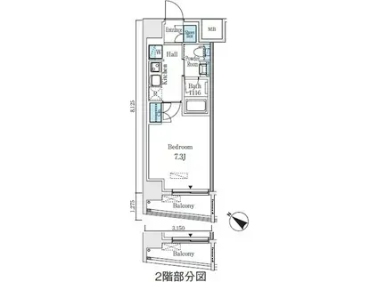 アジュールテラス日本橋浜町(1K/7階)の間取り写真