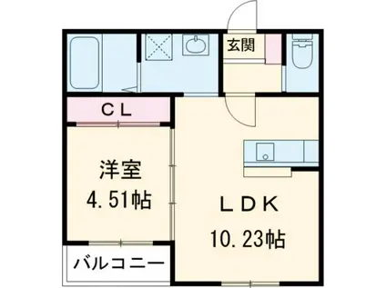 エクスヴィータ新入(1LDK/1階)の間取り写真