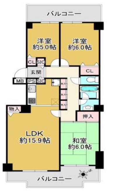 ダイアパレス名谷(3LDK/2階)の間取り写真