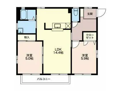 ディアスみよしB(2LDK/1階)の間取り写真