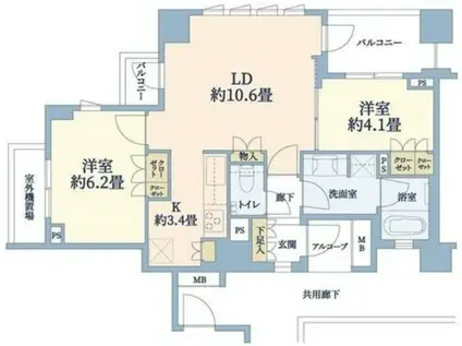 横濱紅葉坂レジデンス弐番館(2LDK/10階)の間取り写真