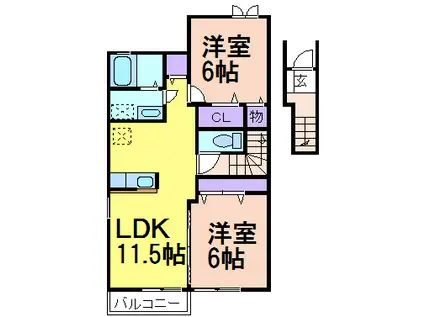 カーサ・アルドーレB(2LDK/2階)の間取り写真