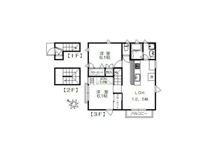 レゾン デートル(2LDK/3階)の間取り写真