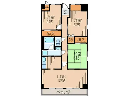 武庫之荘グリーンマンション(3LDK/5階)の間取り写真