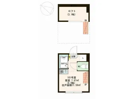 グランテラス東白楽(ワンルーム/1階)の間取り写真