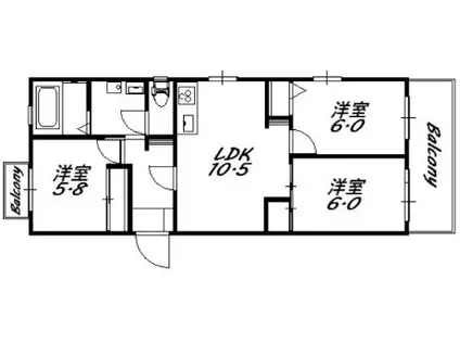 エメラルドマンション五日市中央(3LDK/2階)の間取り写真