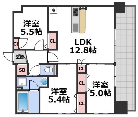 スプランディッド玉造DUE(2SLDK/6階)の間取り写真