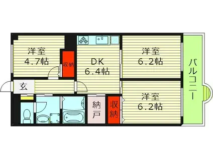 サンファミリーⅠ(3DK/4階)の間取り写真